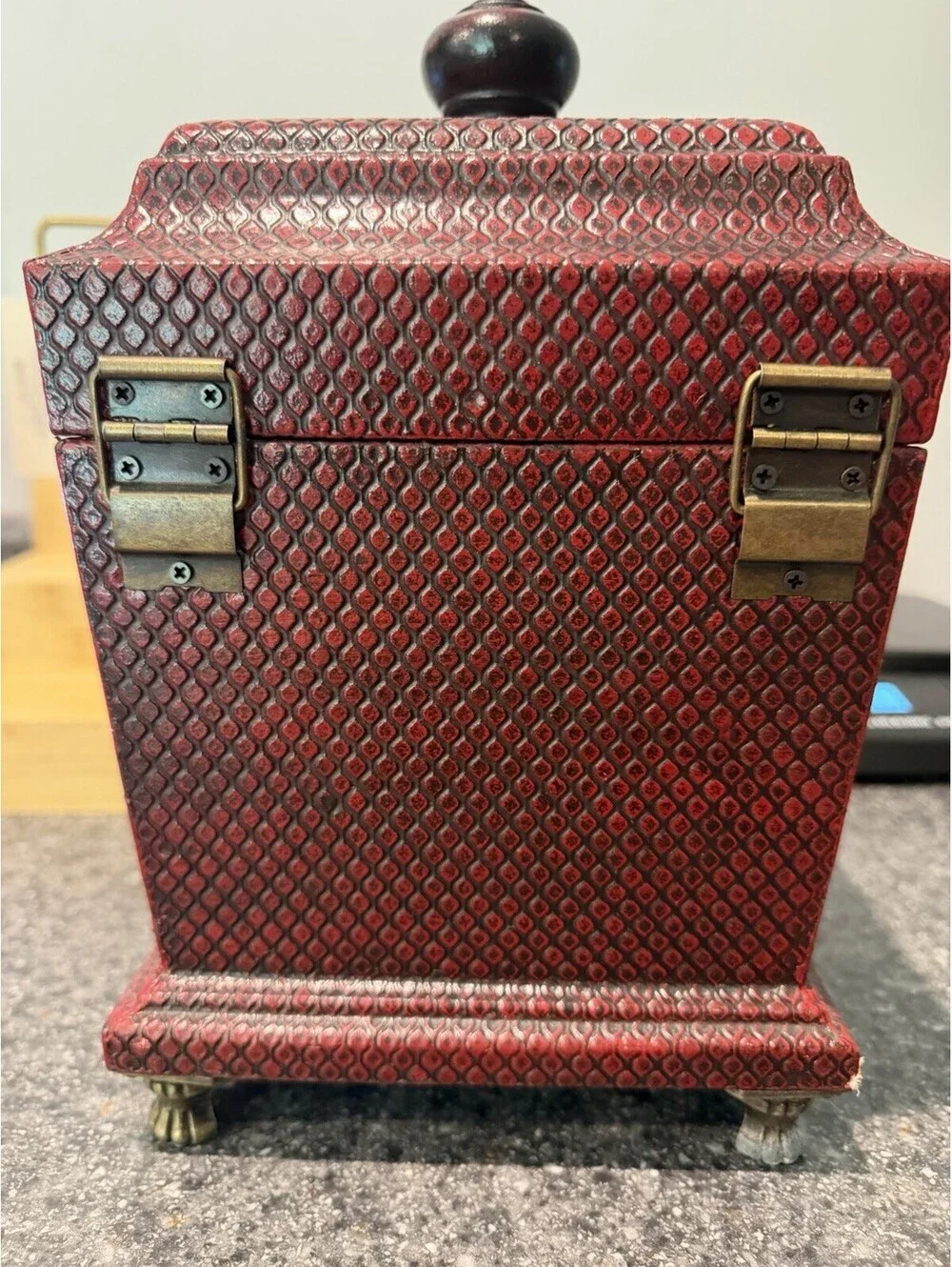 Home Interiors Red Quartz Clock Storage Box  Compartment Trinket Chest